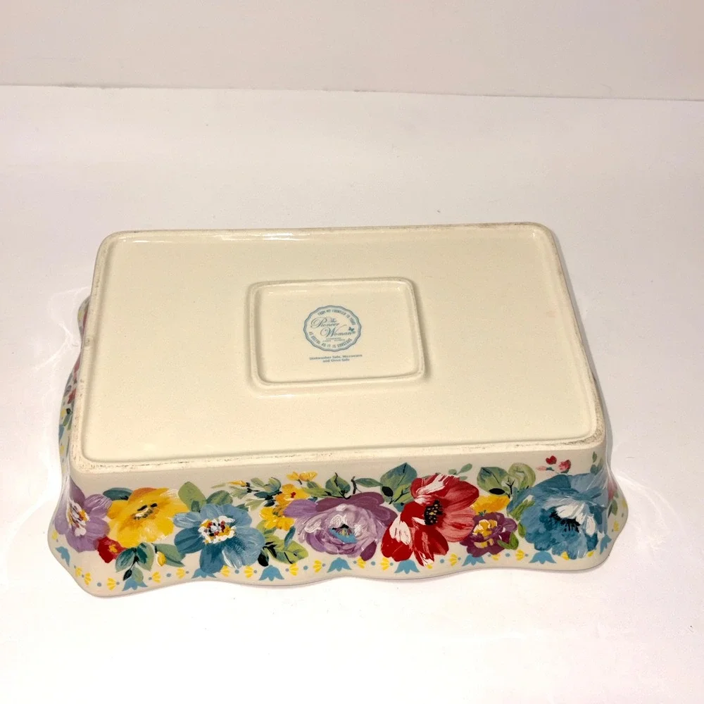 Pioneer Woman Flea Market Floral Oblong Baking Dish Ruffled Casserole 12x8 Baker